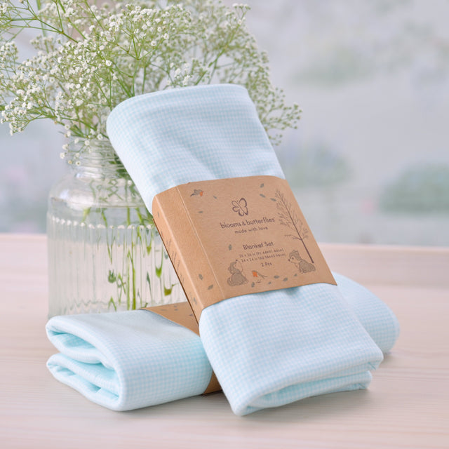 Blooms and Butterflies Knitted Receiving Blanket - Iced Aqua