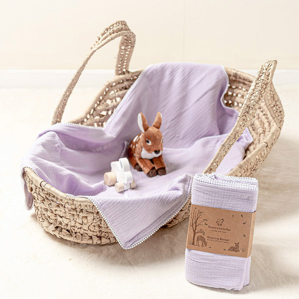 Blooms and Butterflies Bamboo Cotton Receiving Blanket-Lilac