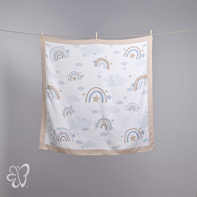 Blooms and Butterflies Swaddle Wrap Rainbow Blue