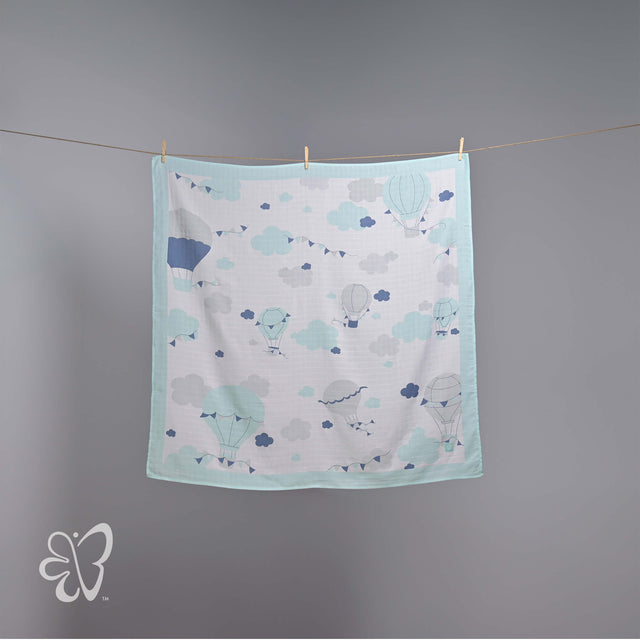 Blooms and Butterflies Swaddle Wrap Windy Blue