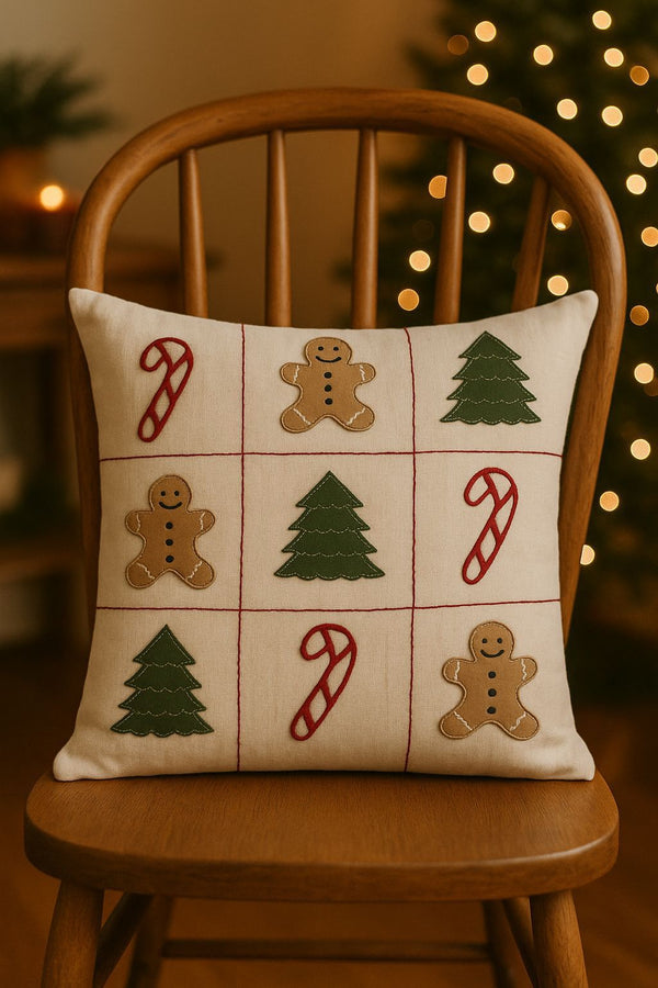 Masilo Linen Throw Cushion - Tic Tac Toe (Cover with filler)