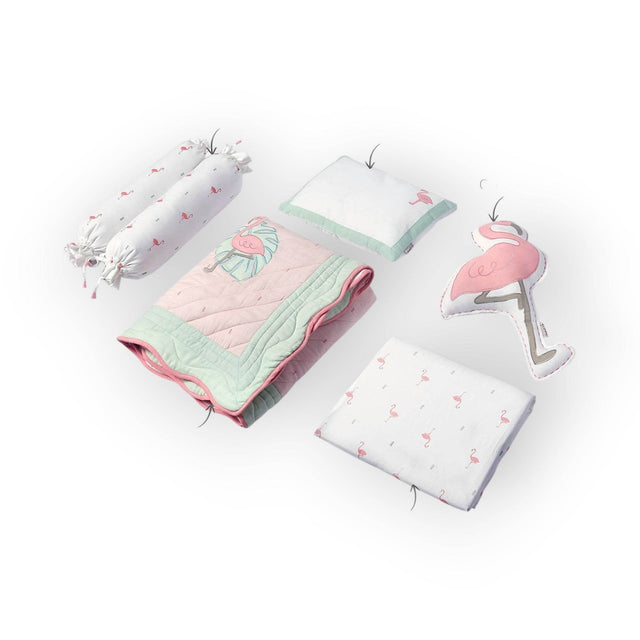 Masilo Organic Cotton Cot Bedding Set – Hello Flamingo (With Dohar Blanket)