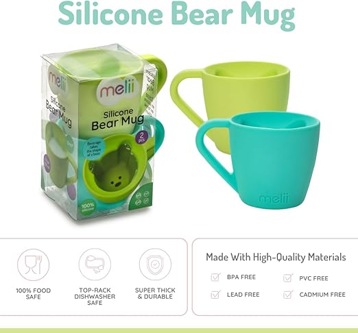 Melii Silicone Bear Mug - 2 Pack (Green/Blue)