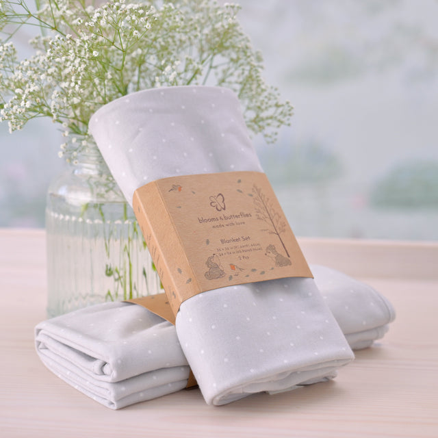 Blooms and Butterflies Knitted Receiving Blanket - Dove Grey