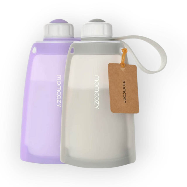 Momcozy Maternity Accessory Silicone Milk Storage Bags 2pcs Purple and Grey, Birth to 24M