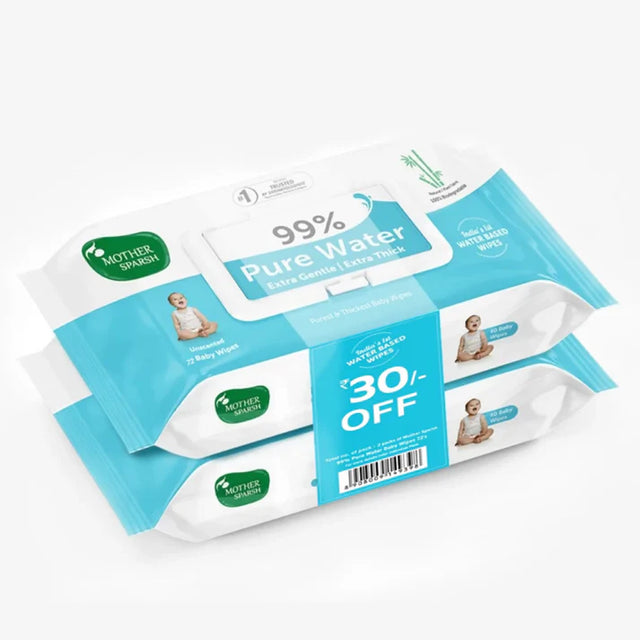 Mother Sparsh 99% Pure Water Unscented Baby Wipes Combo - Super Saver Pack (72 pcs) Pack of 2