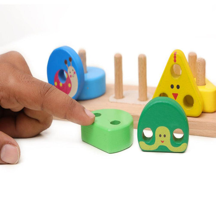 Open Ended Montessori Multi Peg Shape Stacker - BabyAmore