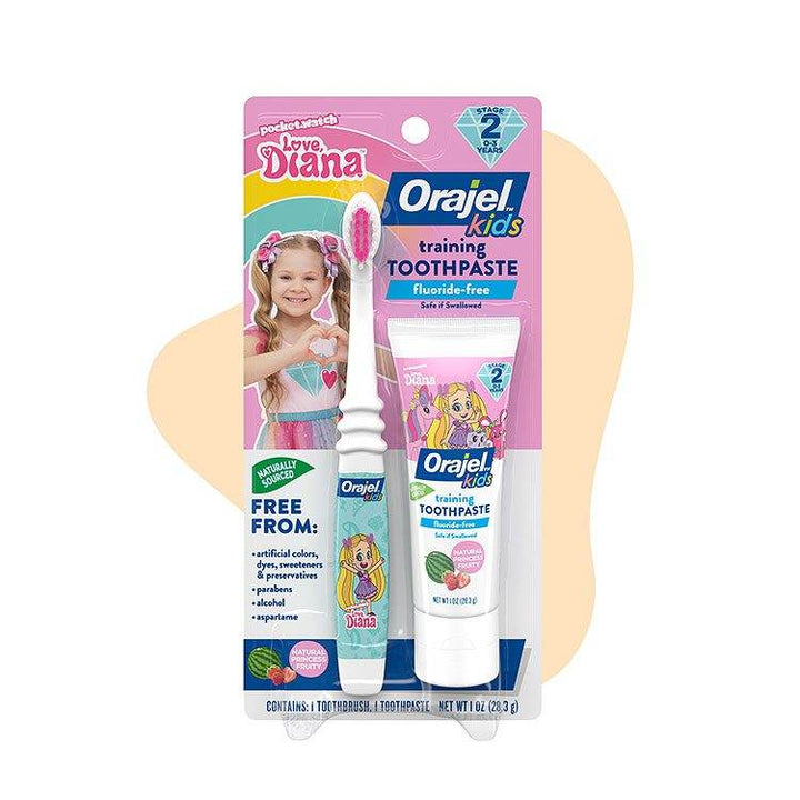 Orajel Kids Love Diana Fluoride-Free Training Toothpaste with Brush - BabyAmore