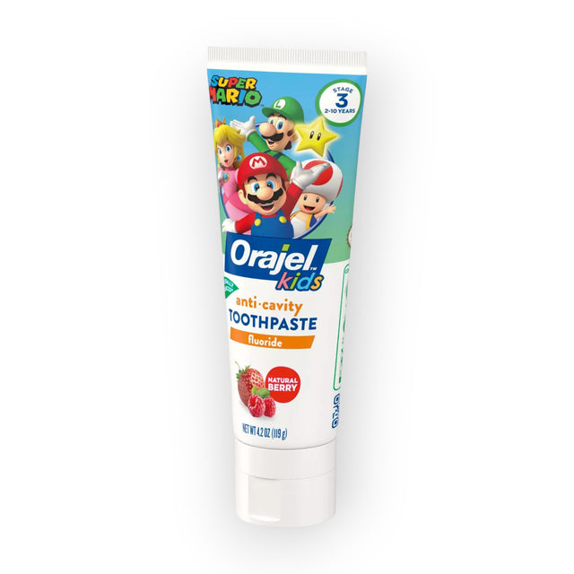Orajel Kids Anti Cavity Toothpaste Fluoride Super Mario, 119g - Stage 3, 2-10Yrs, Natural Berry Flavor