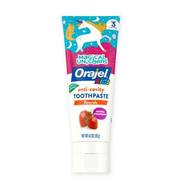 Orajel Kids Anti Cavity Toothpaste Fluoride Magical Unicorns, 119g - Stage 3, 2-10Yrs Natural Strawberry Flavor