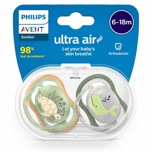 Philips Avent Ultra Air Pacifier Orthodontic & BPA Free | 2 Pack | 6-18m