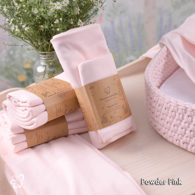 Blooms and Butterflies Knitted Receiving Blanket Powder Pink Dot