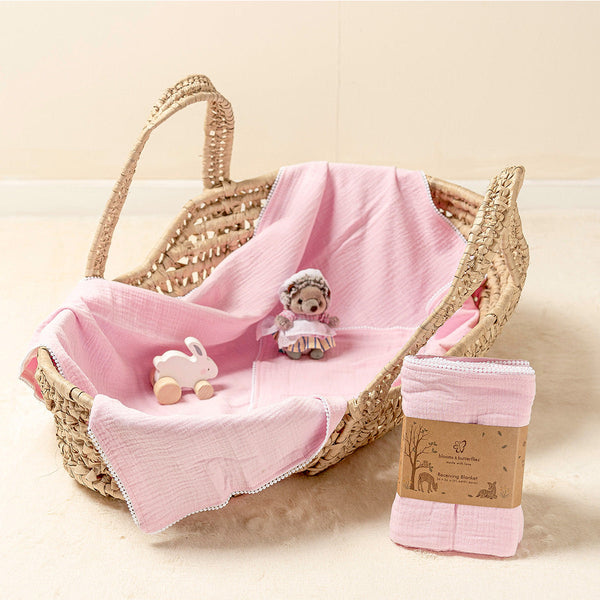 Blooms and Butterflies Bamboo Cotton Receiving Blanket- Baby Pink