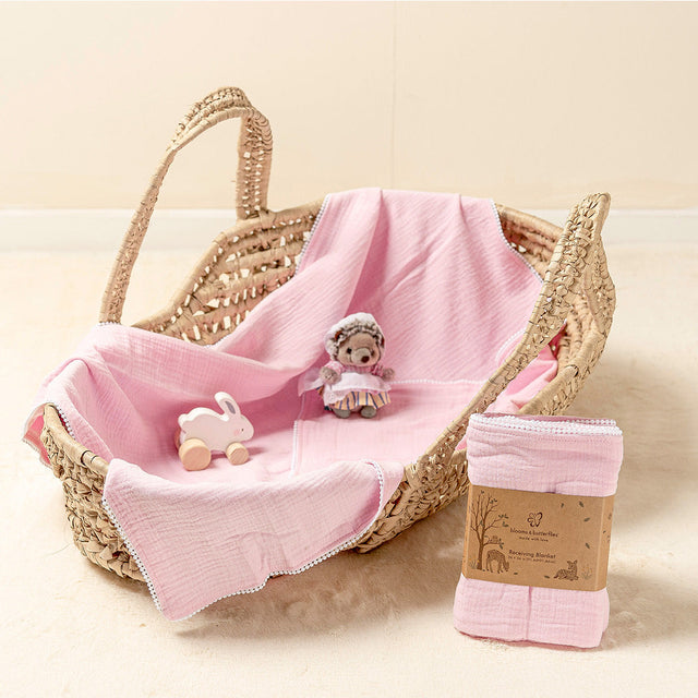 Blooms and Butterflies Bamboo Cotton Receiving Blanket- Baby Pink