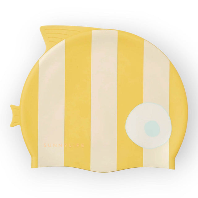 SUNNYLiFE Kids Swimming Cap Finn the Fish Mustard Stripe