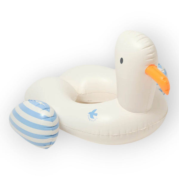 SUNNYLiFE Kids Tube Pool Ring Sid the Seagull Blue Stripe - BabyAmore
