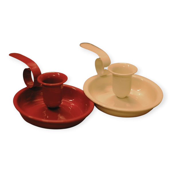 SWEN Eline Pack Of 2 Red And White Saucer Style Metal Candle Holders With Loop Handle