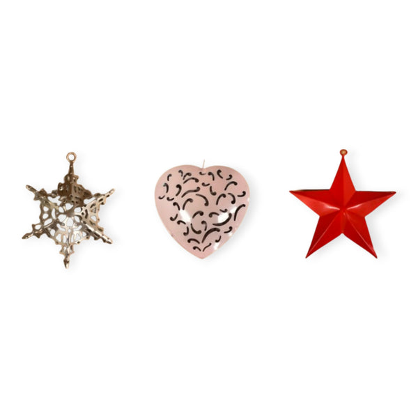 SWEN Florin Pack Of 3 Metal Christmas Tree Ornaments - Star, Snow Flake, Heart