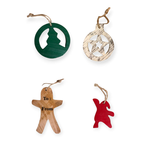SWEN Hermes Pack Of 4 Wooden Christmas Tree Ornaments - Star, Tree, Candyman, Santa