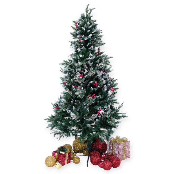 SWEN 4 Feet NORTHLIGHT Flocked Christmas Tree Pinecones and Cherries