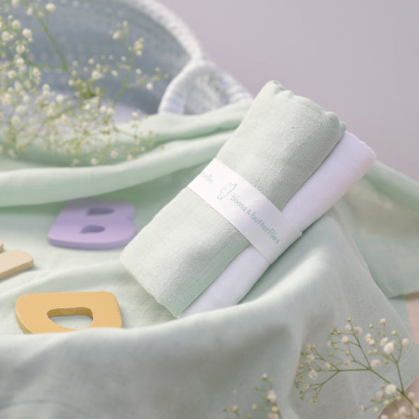 Blooms and Butterflies Baby Bath Sheet Sage Green (Set of 2)