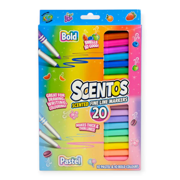 Scentos Scented Fine Line Markers (Bold & Pastel Colors), Pack Of 20