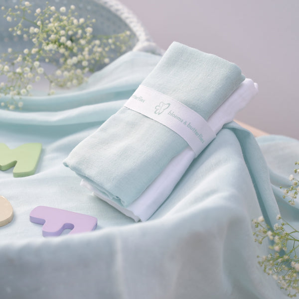 Blooms and Butterflies Baby Bath Sheet Sky Blue (Set of 2)