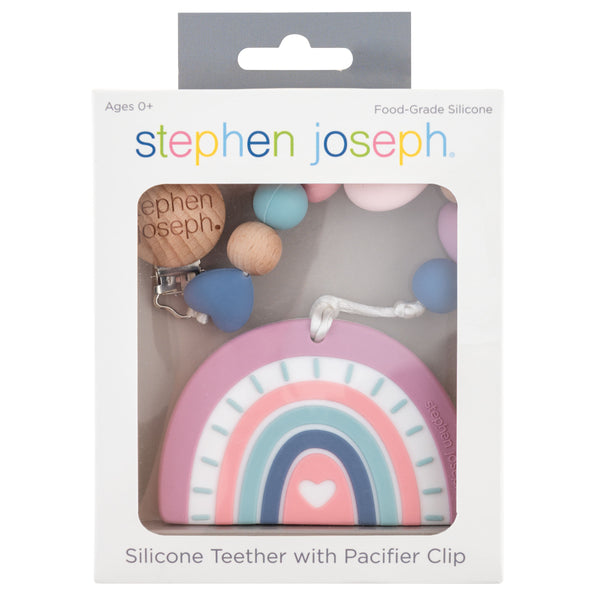 Stephen Joseph Silicone Teether With Pacifier Clip Rainbow