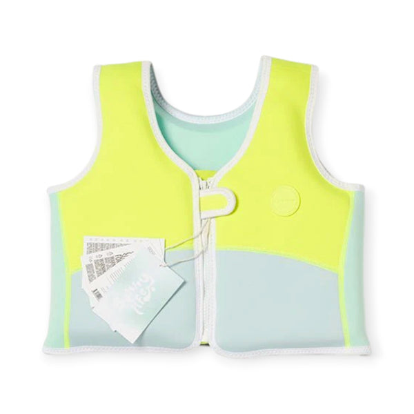 Sunnylife Salty the Shark Swim Vest 1-2 Aqua Neon Yellow