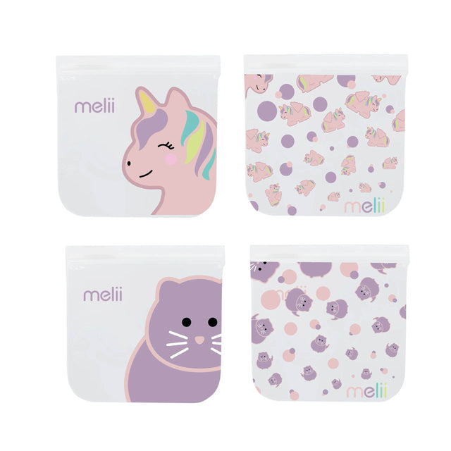 Melii Reusable Eva Animal Snack Bags - 4 pack Multicolor