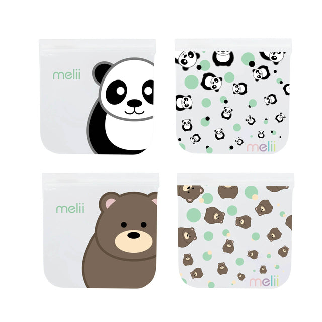 Melii Reusable Eva Animal Snack Bags - 4 pack Multicolor