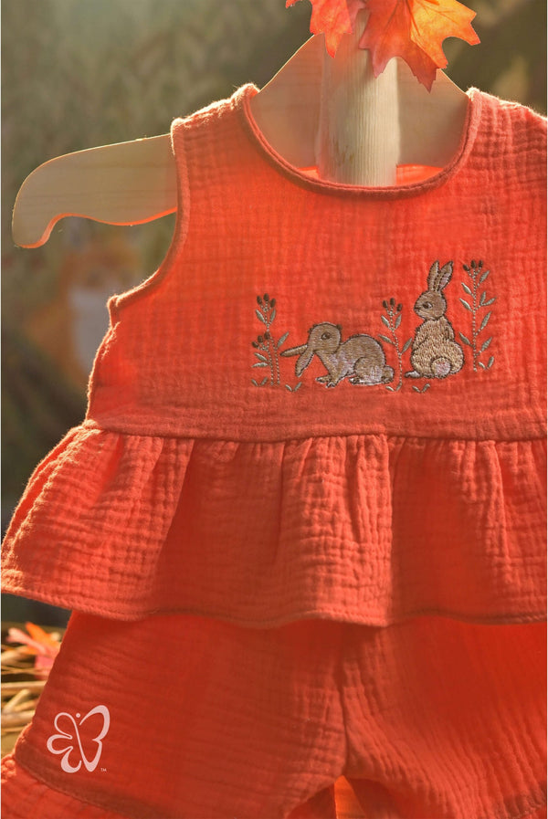 Blooms and Butterflies Bamboo Cotton - Pumpkin Paws Girls Top and Shorts Set