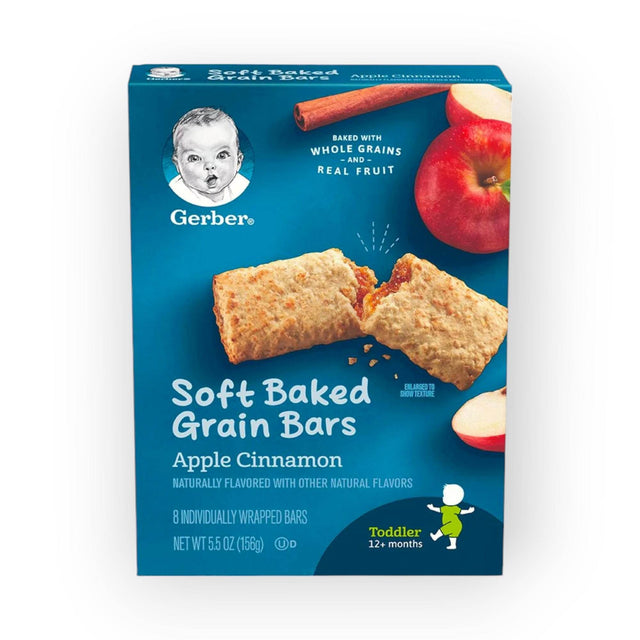 Gerber Soft Baked Grain Bars, 12+ Months, Apple Cinnamon, 8 Bars, 156g