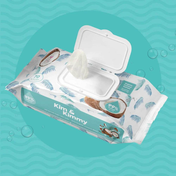 Kim & Kimmy 99% Water Organic Baby Wet Wipes, 70 Counts, Pack of 2 - BabyAmore