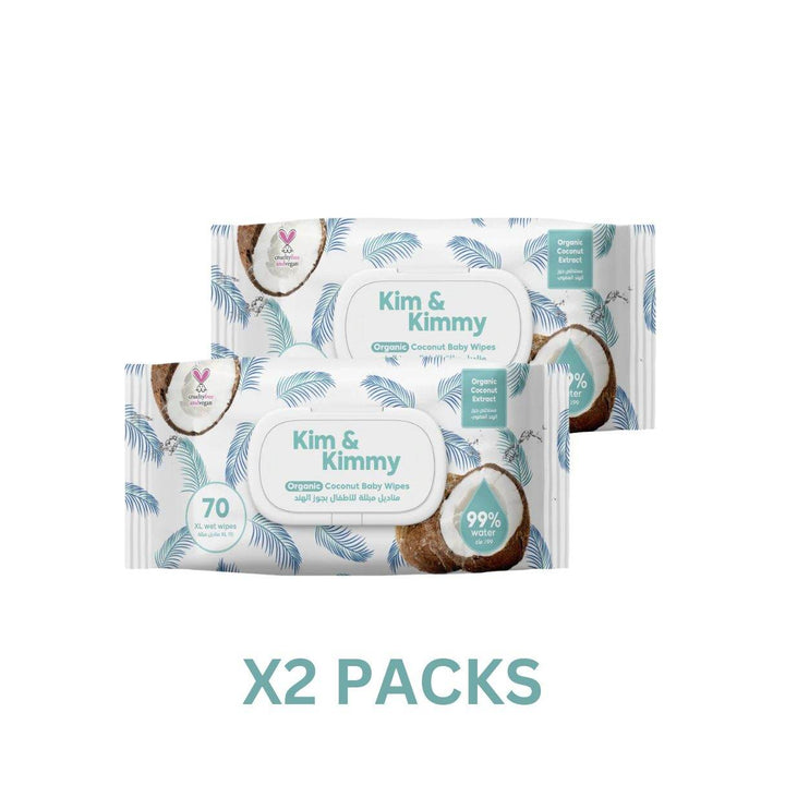 Kim & Kimmy 99% Water Organic Baby Wet Wipes, 70 Counts, Pack of 2 - BabyAmore