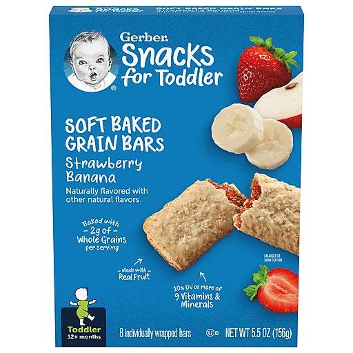 Gerber Soft Baked Grain Bars, 12+ Months, Strawberry Banana, 8 Bars - 156g - BabyAmore