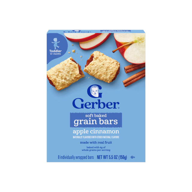 Gerber Soft Baked Grain Bars, 12+ Months, Apple Cinnamon, 8 Bars, 156g