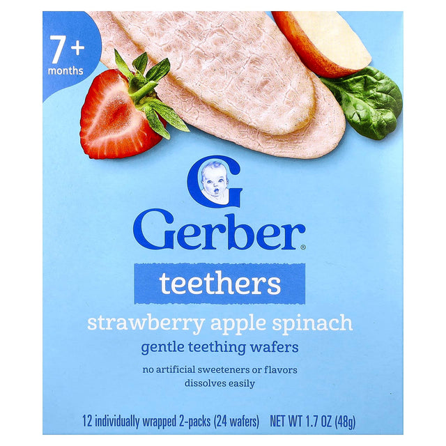 Gerber Teethers Gentle Teething Wafers, 7+ Months, Strawberry Apple Spinach - 48g