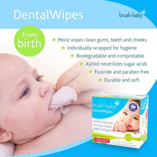 Buy Brush-Baby Dental Wipes, 0-16 months, Single Box of 28 Sachets - White online with Free Shipping at Baby Amore India, Babyamore.in