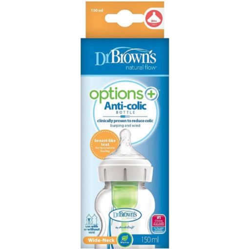 Buy Dr. Brown's Natural Flow Options+ Anti-Colic Baby Bottle, Wide-Neck , 5oz/150ml online with Free Shipping at Baby Amore India, Babyamore.in