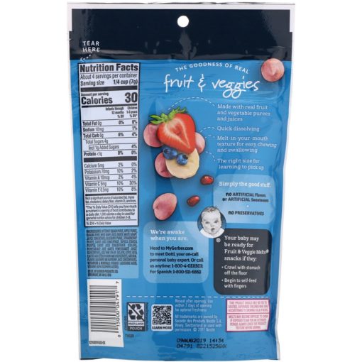 Buy Gerber Fruit & Veggie Melts, Very Berry Blend, 8+ Months - 28g online with Free Shipping at Baby Amore India, Babyamore.in