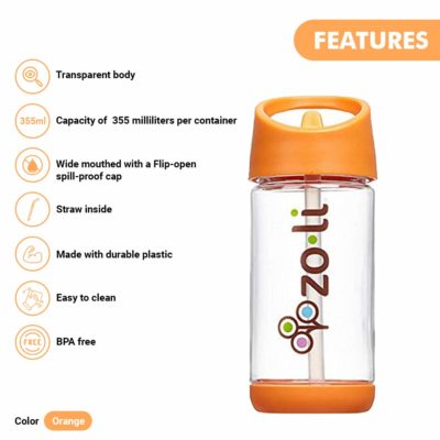 Buy ZoLi Squeak Straw Water Bottle Sipper with Straw – Spill Proof Water Bottle for Kids - Orange, 12 Ounce online with Free Shipping at Baby Amore India, Babyamore.in