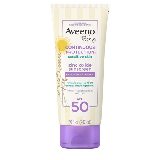 Buy Aveeno Baby Continuous Protection Sunscreen with Broad Spectrum SPF 50 for Sensitive Skin, 207ml online with Free Shipping at Baby Amore India, Babyamore.in