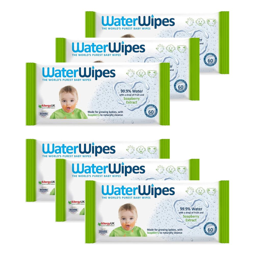 WaterWipes with Soapberry Extract, 60 Wipes, Pack of 6 - Baby Amore